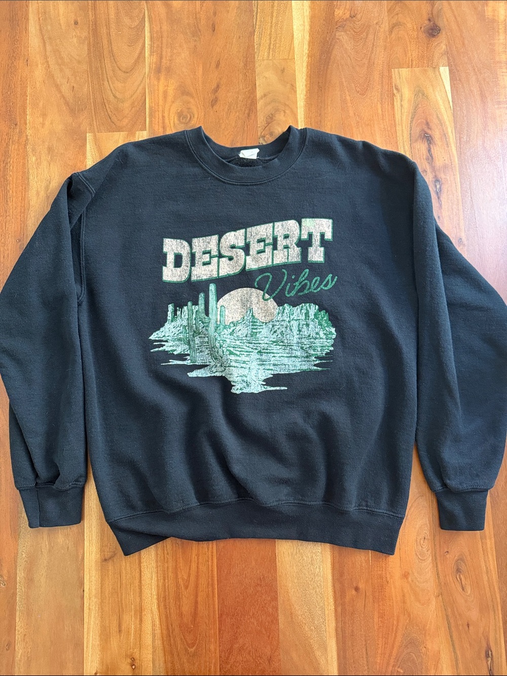 Altar'd State Black Crewneck with Green Desert Graphic